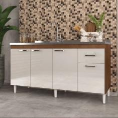 Balcão Indekes para Pia 4 Portas 1 Gaveta 6115.10 - Noce/ Off White