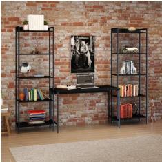 Conjunto Home Office 3 Peças com Escrivaninha e 2 Estantes Industriais Active Onix Yescasa Preto Onix