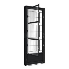 Porta de Aço de Giro com Postigo e Grade Quadrada215x85cm Aço Pronto Riobras Preto