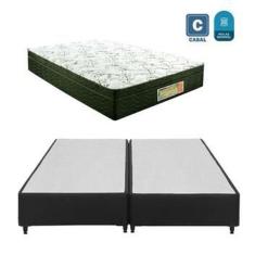 Cama box casal bi partida preto + colchão mola ensacada 138x188x24 Inmetro