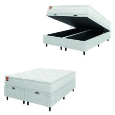 Cama Box Baú Colchão Casal King Molas Ensacadas Real 193x203x68cm Linho Branco Inducol - Suporta até 130kg por Pessoa