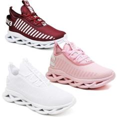 Kit 3 Tênis Trança White, Rosa e Bordo 34