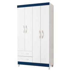 Guarda Roupa Âmbar Solteiro 4 Portas Albatroz, Quadriflex-Branco, Azul
