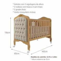 Berço Provençal Permobili Harmonia Americano e capitone MDF, Branco Na