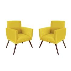 Kit 02 Poltronas Decorativa Nina Rodapé Suede Amarelo - SA Móveis - Es
