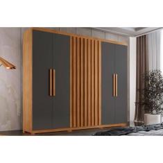 Guarda Roupa Solteiro 6 Portas E 2 Gavetas C- Pés Cairo Naturale-grafite Rufato