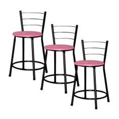 Jogo 3 Banqueta Baixa Ratan Preta Cristal - Lamar Design, Rosa