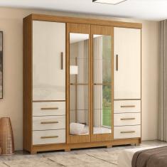 Guarda-Roupa Casal com Espelhos 4 Portas 6 Gavetas Estrela Freijó / Avelã
