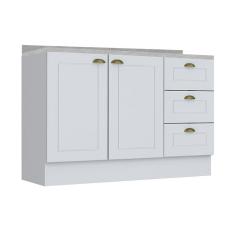 Balcão de Cozinha Americana p/ Pia 3 Gavetas e 2 Portas c/Tampo 120cm Branco - Henn