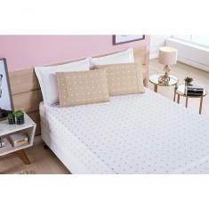 Jogo De Cama Lençol 200 Fios Petit Poá Casal Padrão 03 Peças - Caqui