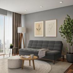 Sofá-Cama 3 Lugares Casal Premium Winner Base e Pés de Madeira Suede C