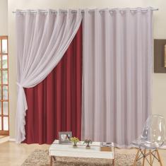 Cortina 4 Mts Sala Quarto Voal E Semiblackout Para Trilho Suisso Vermelho