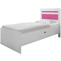 Cama Baú Solteiro Larissa Branco E Rosa Com Colchão