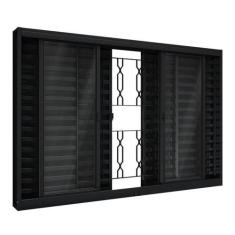 Janela de Aço Veneziana de Correr Central com Grade Mosaico 6 Folhas 1