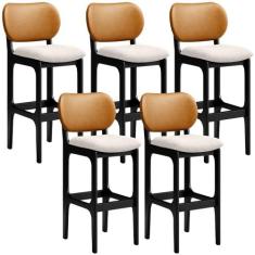 Kit 5 Banquetas Alta Bar Cozinha Jantar Betta L02 Preto Material Sinté