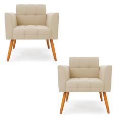 Kit 2 Poltronas Elisa Suede Bege Pés Palito Castanho D03 - D'Rossi