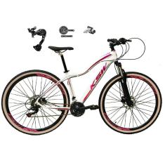 Bicicleta 29 Feminina KSW MWZA Câmbio Shimano Alívio 27v K7 Freio Hidráulico 3x9 Trava Pneus Bege-Feminino