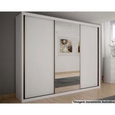 Guarda Roupa Casal Paradizzo Gold 3 Portas de Correr 6 Gavetas MDF com Espelho Branco Móveis Novo Horizonte