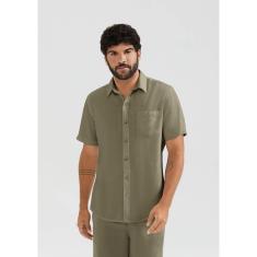 Camisa Básica Hering Manga Curta Slim Em Linho Masculina-Masculino