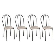 Conjunto 4 Cadeiras 004 Cromo Preto E Estampa Rattan