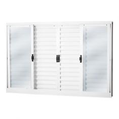 Janela Veneziana Aço 6 Folhas MGM Minas Sul 100cmx120cm Vidro Liso Incolor Branco