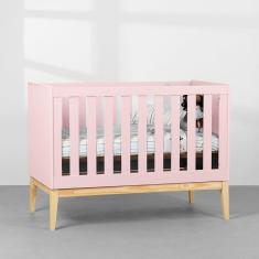 Berço Mini Cama Noah com Pés Square Natural - Rosa