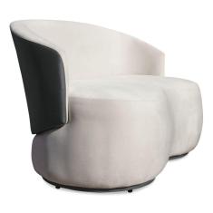 Sofá Namoradeira 2 Lugares Decorativa Lara Veludo Bege/PU Cinza - Montanaris Decor