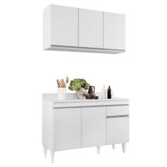 Armário Aéreo Virgínia E Balcão Para Pia Com Tampo 120Cm Arizona Branco - Lumil