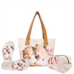 Kit Pet Feminino Gatinhos com Bolsa, Necessaire e Chinelo, Magicc