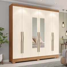Guarda-roupa 6 Portas 3 Gavetas com Espelho Gael Espresso Móveis Marrom/Off White