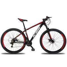 Bicicleta Aro 29 Ksw 21v Com Suspensão E Freios A Disco - - 15" Preto-vermelho E Branco