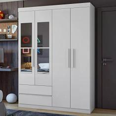 Guarda Roupa Solteiro com Espelho 4 Portas 2 Gavetas Zeus Móveis Lopas Branco