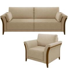Kit Sofá 3 Lugares 222 Com Poltrona M03 Linho Bege Escuro