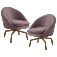 Kit 2 Poltronas Decorativas Giratórias Base Ka Madeira Rafa B-305 Veludo Rosê