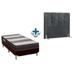 Cama Box Solteiro CRC + Colchão Ortopédico Light Ortobom + Cabeceira Clean Cinza