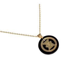 Colar Cordão Zootecnia No Acrílico Preto Folheado Ouro 18k