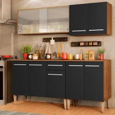 Cozinha Completa Madesa Emilly Box com Balcão e Armário Vidro - Rustic