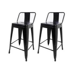 Kit 2 Banquetas Tolix Médias com Encosto Pretas - Cadeiras INC