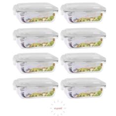 Conjunto 8 Pote 1040ml Hermético Vidro Marmita Com 4 Travas - Vari Tud