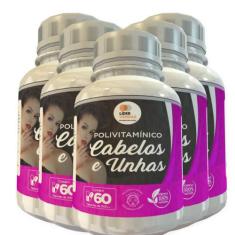 Polivitamínico Cabelos E Unhas 500Mg 60 Cáps Kit Com 5 Potes - Flora V