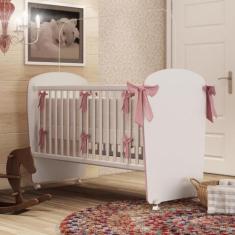 Berço com Rodizio Corujinha Percasa, Branco com Rosa