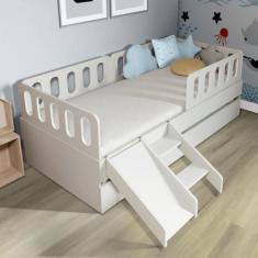 Bicama Solteiro Mdf BP com Escadinha/Escorrega 03 Grades e Cabeceira M