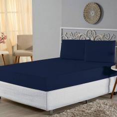 Jogo De Lençol Casal Padrão Malha 100% Algodão 3 Peças Cor Azul Marinho