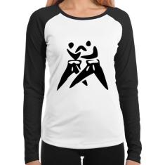 Baby Look Raglan Judô Jiu Jitsu Manga Longa - Foca na Moda, Branco, Pr