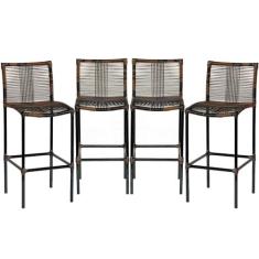 Kit 4 Banquetas Havaí Artesanal Em corda Sintética Para Balcão, Bar, Á