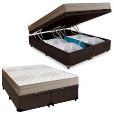 Cama Box Baú Casal Bipartido Sintético + Colchão De Molas Ensacadas Portobel Ipanema 138x188x66cm Marrom