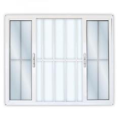 Janela de Alumínio de Correr 100x200cm 4 Folhas 2 Fixas com Grade e Vidro Liso Linha Solida MGM Branco
