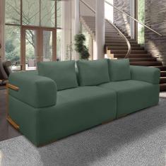 Sofá Bipartido 3 Lugares Com Almofadas Soltas 220cm Nuuk Linho Verde