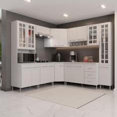 Cozinha Modulada Completa Fidelitá Viena 8 Peças 445cm 18 Portas 3 Gavetas Com Tampo Branco