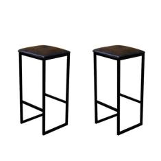 Jogo 2 Banqueta Alta Cozinha Balcão Bistrô Industrial Preta Assento Es